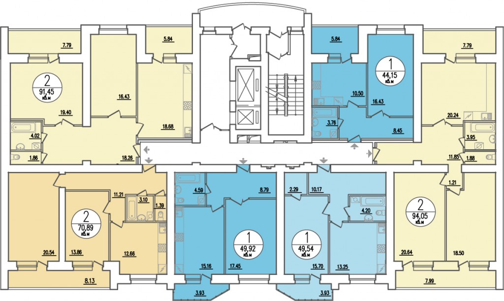 план секции Б этажи 7-15